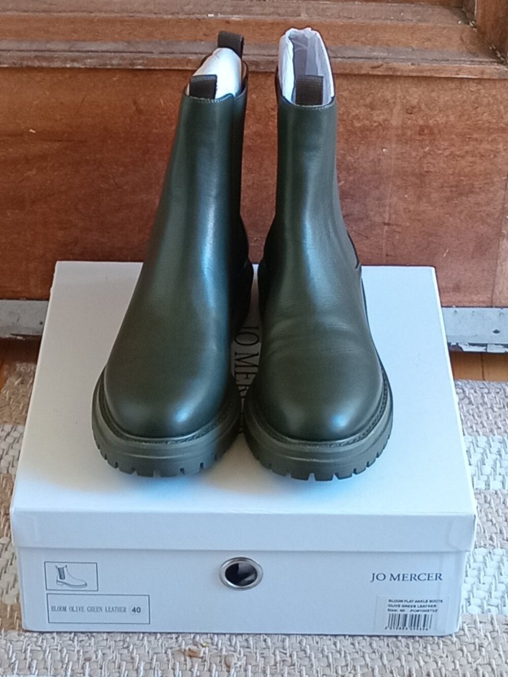 Jo Mercer Bloom Flat Ankle Boots Olive Green Leather New  40 9